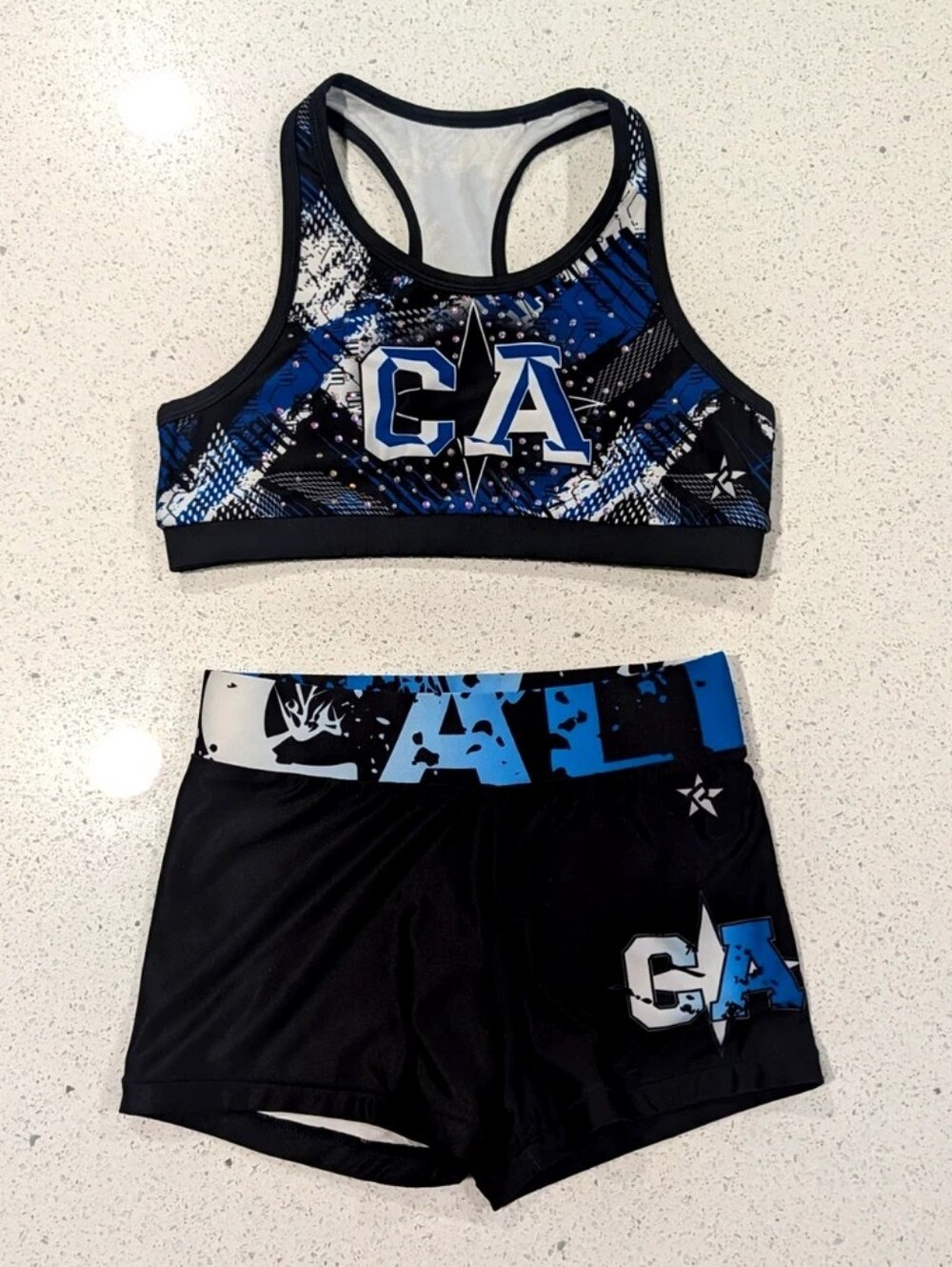 Real REBEL ATHLETIC ALLSTAR Cheer Uniform Cheerleading Set Shorts CALI ALL-STAR